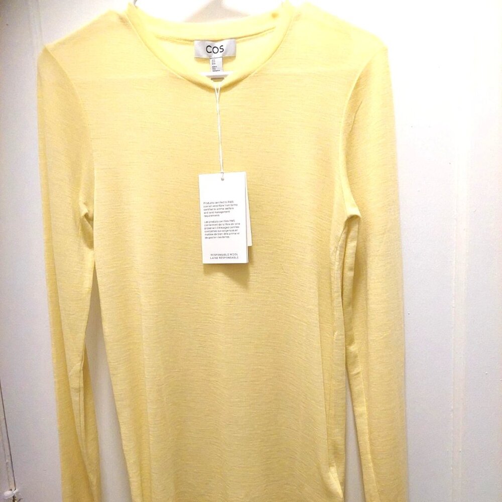 COS Baby Butter Yellow Crew Neck Merino Wool Thumbhole Sweater M L NWT !!!!